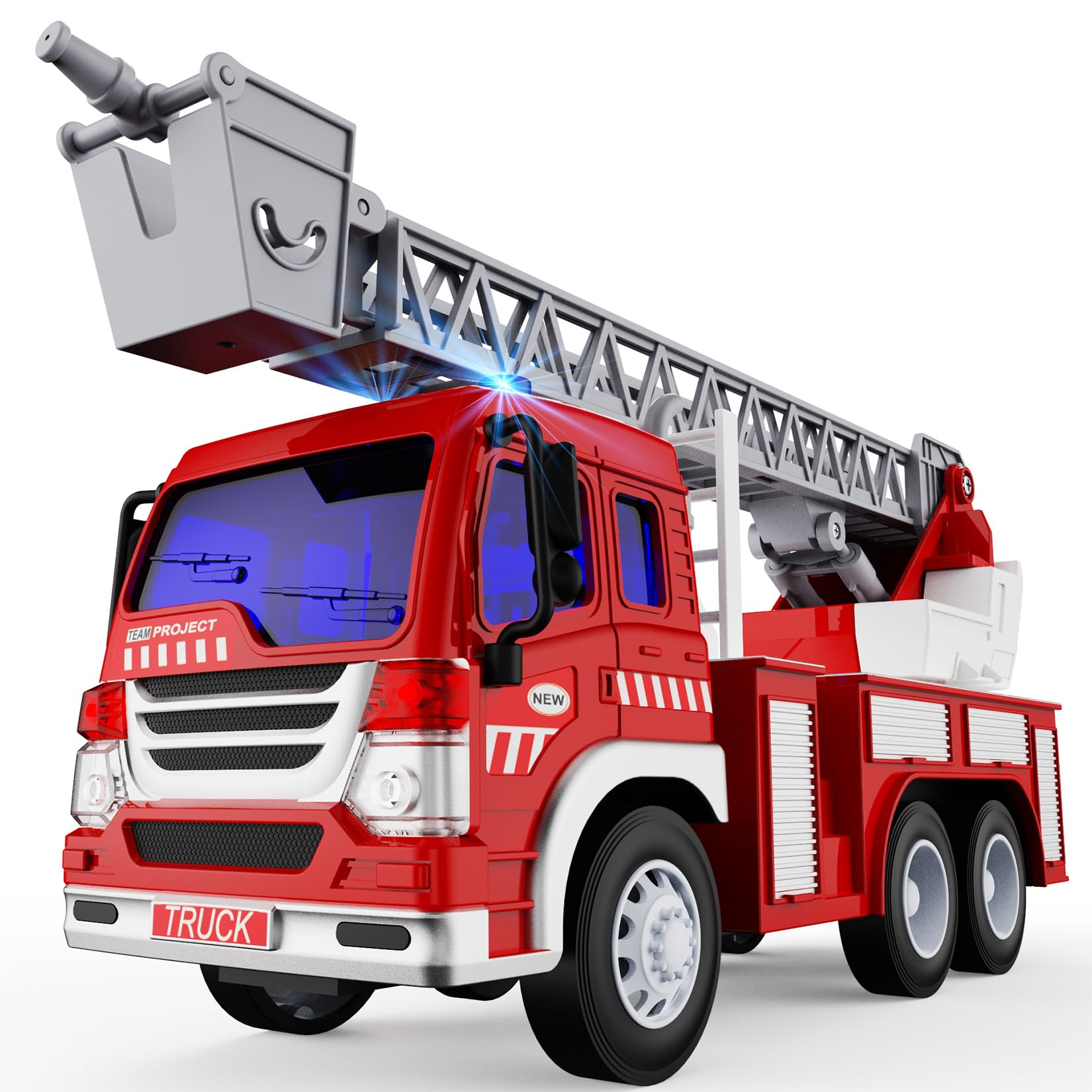 TOYABI Fire Engine Toys, Large Fire Truck Toy with Lights and Sound and Extensible 360-degree Rotating Rescue Ladder, Kids Trucks, Chrismas Brithday Party Gifts for Children Age 3 4 5 6 7 Year olds