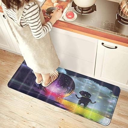 Amazon Patinisa キッチンラグ カラフルな水たまりに立っているかわいい生き物のファンタジーイラスト 滑り止め台所マット 耐磨耗性快適なフローリングのドアマット フロアマット 家 オフィス 流し 掃除易い 台所マット 45 X 1 Patinisa キッチンマット 通販