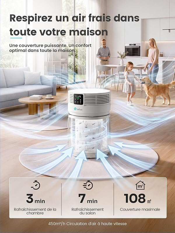 Purificateur d'Air, HEPA H13, CADR 350 m³/h, jusqu'à 108 m², Blanc