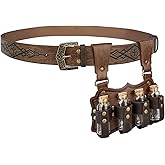HiiFeuer Medieval Embossed Alchemy Faux Leather Buckle Belt with 4 Cork Vials, Fantasy Wizard Potion Bottles Belt