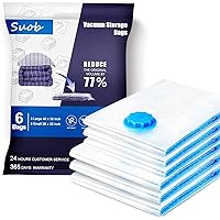 Suob 6 Pack Vacuum Storage Bags, Travel Storage Compression Bags (3 Pack 40"x30", 3 Pack 28"x20") 77% More Storage for…