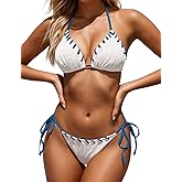 Zojuyozio Women Two Piece Bikini Swimsuit Color Block Bathing Suits Halter Triangle String Bikini Sets