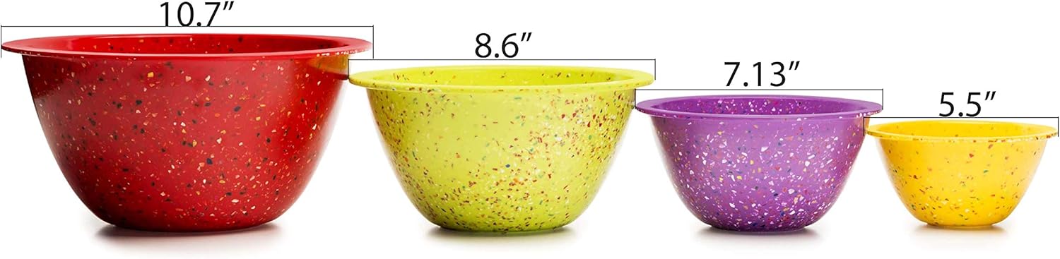 Zak Designs Confetti Mixing Bowl Set, Nesting Bowls for Space Saving Storage, Made with Durable Eco-Friendly Melamine, Great for Prepping and Serving Food (Red, Kiwi & Orchid, 4pcs, BPA-Free): Kitchen & Dining