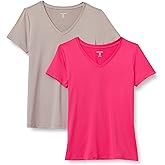 Amazon Essentials Women's Active Quick Dry Tech Stretch Short-Sleeve V-Neck T-Shirt (Available in Plus Size), Pack of 2
