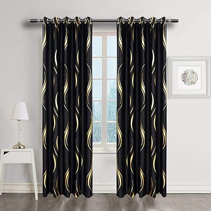 Amazon Com Myru 2 Panels Black And Gold Blackout Curtains For