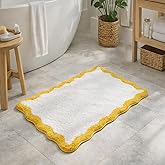 C23 Mustard Yellow/White Bathroom Rug 2200 GSM 20"x32" | Ultra-Soft Plush Deep-Pile Thick Luxury Bath Mat | High-Density Bath Rug | Non-Slip Natural Latex Back, Absorbent, Machine Washable, 1 Pack
