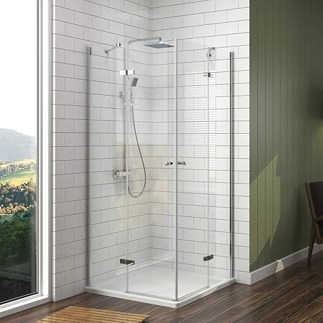 Meykoe Duschabtrennung Eckeinstieg 70x90cm Duschkabine Falttür Dusche mit Falttüren aus 6mm ESG Sicherheitsglas Doppel Duscht