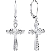 YL Cross Earrings 925 Sterling Silver Infinity Dangle Drop Earrings Birthstone Criss Leverback Jewelry