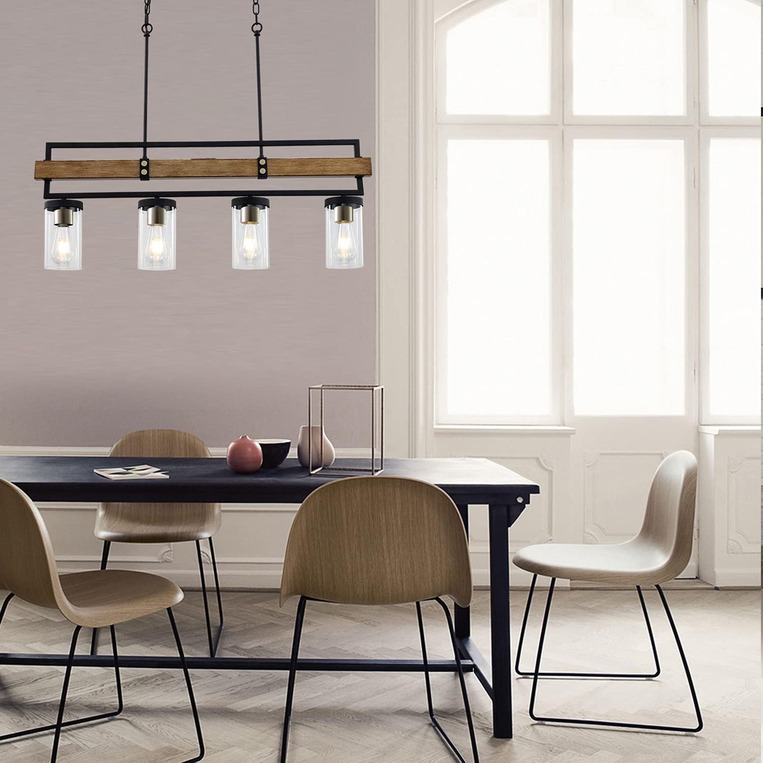 ALAISLYC 4-Light Kitchen Island Lighting Fixtures,36" L Farmhouse Pendant Lights Ceiling Hanging,Black and Gold,JF2058-P4: Camera & Photo
