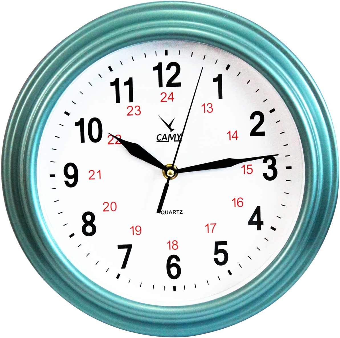 Camy Wall Clock, 12 Inch Quality Quartz Battery Operated Round Easy to Read Home/Office/School Clock (Teal, Ticking)