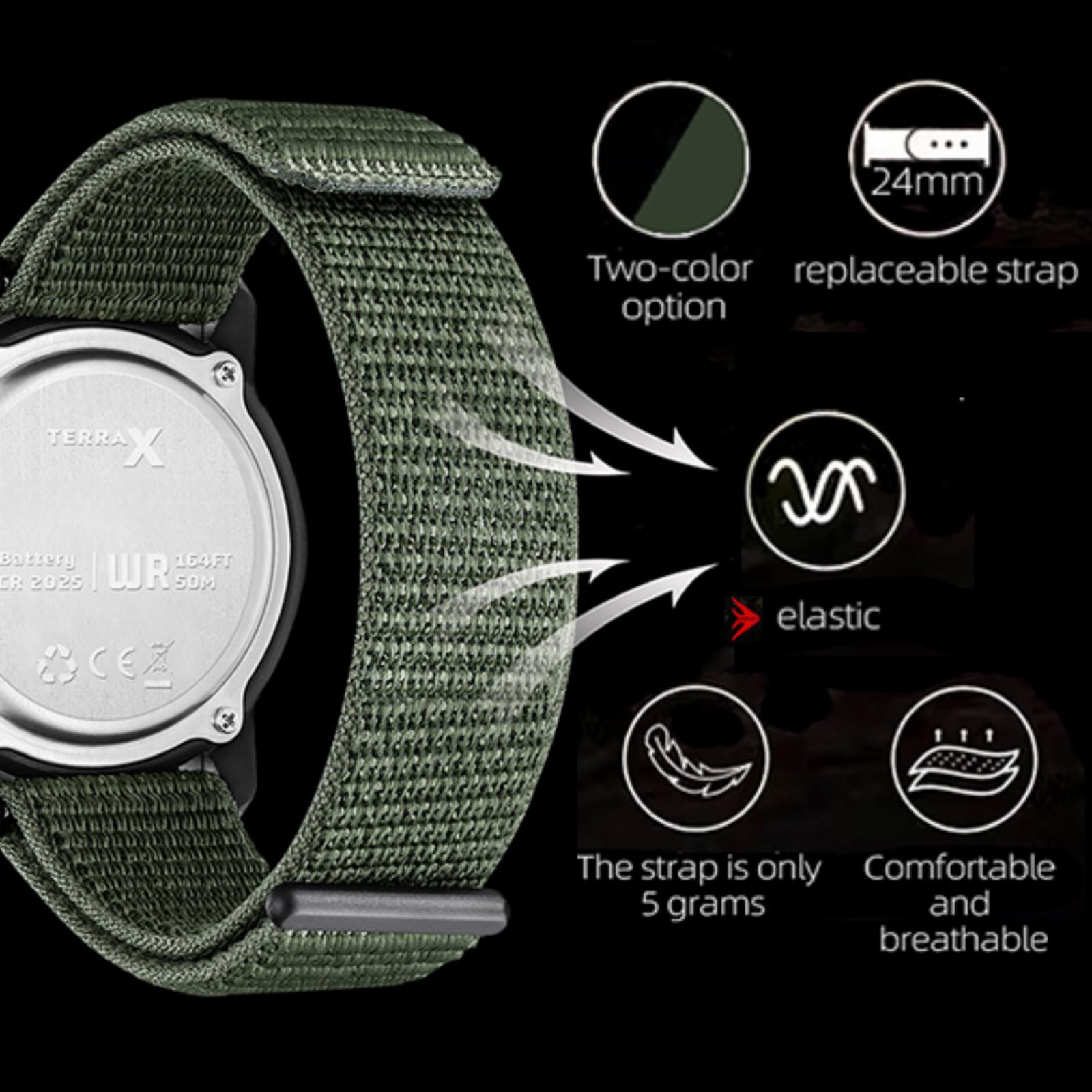 Digital Watch Military Watches for Men Black Tactical Sports Waterproof Men's Women's Wrist Watch with LED Backlight Nylon Band Stopwatch,Green