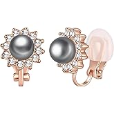 EVEVIC Austrian Crystal Pearl Clip On Earrings for Women Non Pierced Earings 14K Gold Plated Hypoallergenic Jewelry