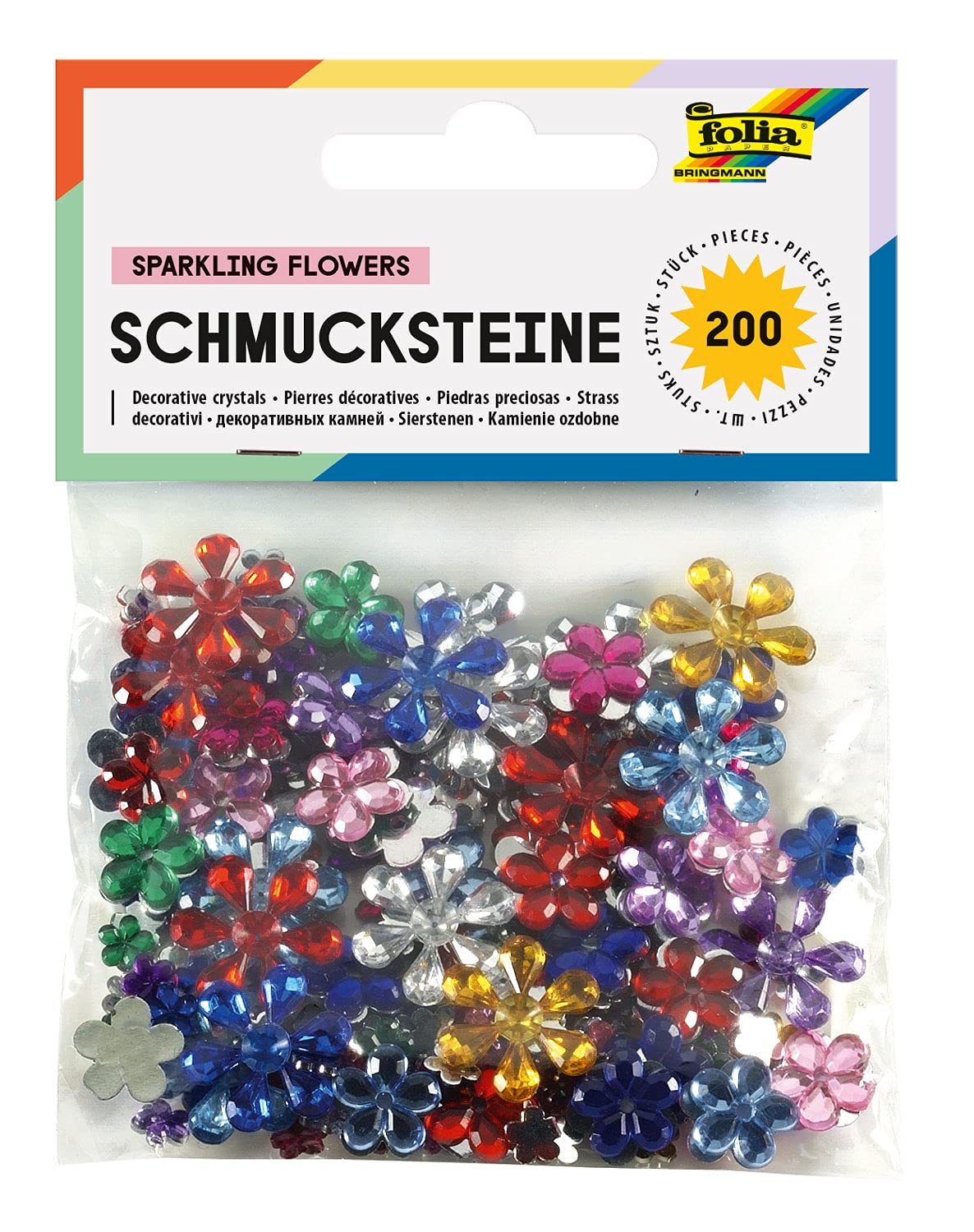 Folia 1242 - Decorative Crystals "Flower" 200 Pcs, Assorted Sizes and Colours