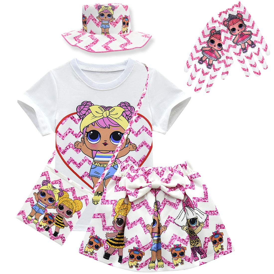 BT Willing Baby Cute Dolls Confetti Pop Tshirt + Skirt + Bag + Hat for Girls Lil Outrageous Little Girl Dress