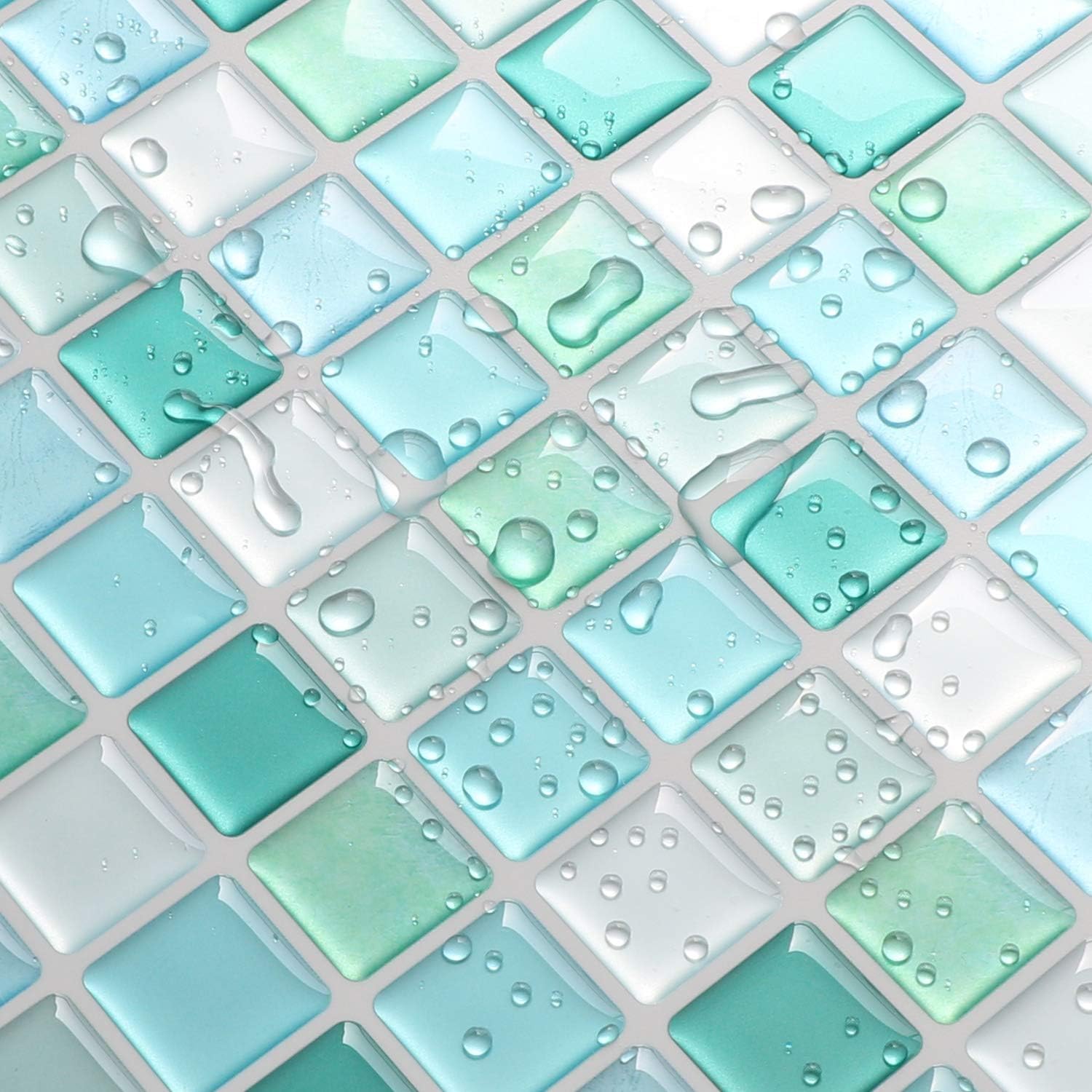 HyFanStr Peel and Stick Wall Tile Stickers, 3D Mosaic Kitchen Backsplash, Light Blue, 4 Pack, 9.29"x9.29"/23.6x23.6cm - Image 5