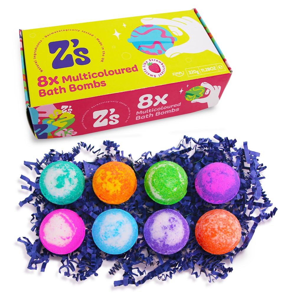 ZIMPLI - 8 x UK Made Value Bath Bombs, Birthday Gift Set for Women, Xmas Presents for Her, Girlfriend, Mum, Hamper, Beauty Spa