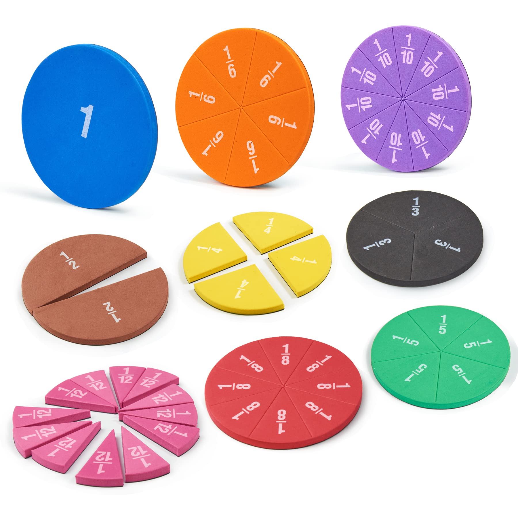 Photo 1 of stochastic box Magnetic Fraction Tiles Circles 51 pcs Fraction Bars Set, Rainbow Math Manipulatives for Preschool Elementary School Classroom Educational Kit