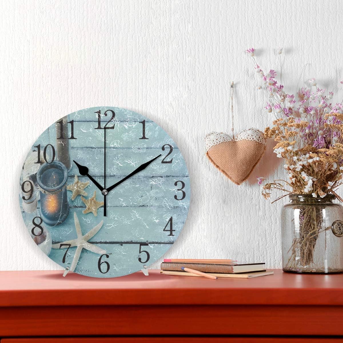ISAOA Wall Clock Summer Style,Starfish and Boat Classic Outdoor/Design with 9.5 Inch Silent Non Ticking Clock,Suitable for Garden,Kitchen,Living Room Bathroom Bedroom - Image 3