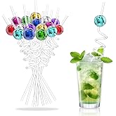 16pcs Disco Ball Straws, Disco Party Decorations Straws with Upgraded Mini Disco Ball Decor, 70s Disco Theme Party for Birthday (Colorful)