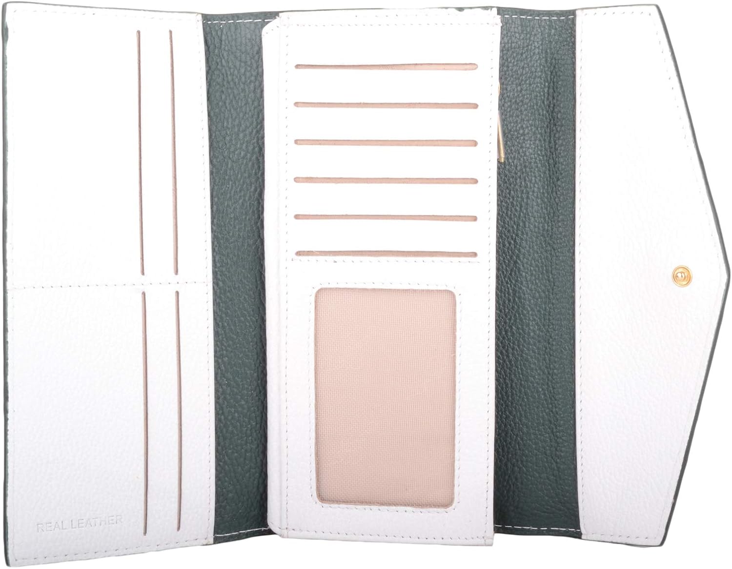 Womens Leather RFID Envelope Style Flap Over Money Credit Card Purse with Pebble Effect - Green/White - Image 4