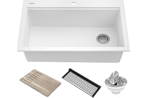 KRAUS Bellucci Workstation 33 in. Drop In Single Bowl Granite Kitchen Sink in White with Accessories, KGTW1-33WH