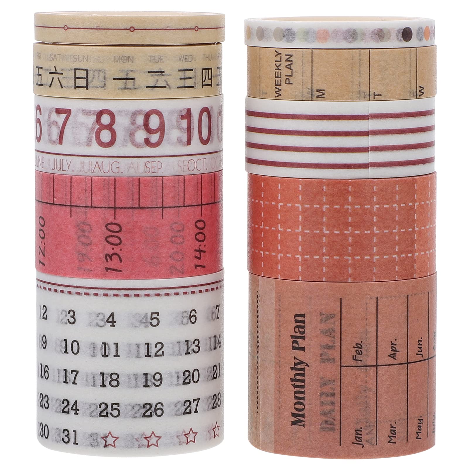 HEALLILY Japanese Washi Tape 10 Rolls Calendar Washi Tape Date Day Week Month Number Masking Tapes Decorative Marking Tape for Scrapbook Gift Wrapping Bullet Planner Washi Craft Tape