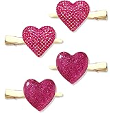 HZEYN 4 Pack Valentines Day Hair Clip Glitter Hot Pink Hearts Alligator Hair Clips Sparkly Hairpins Holiday Hair Accessories for Women Girls Gift (Hot Pink)