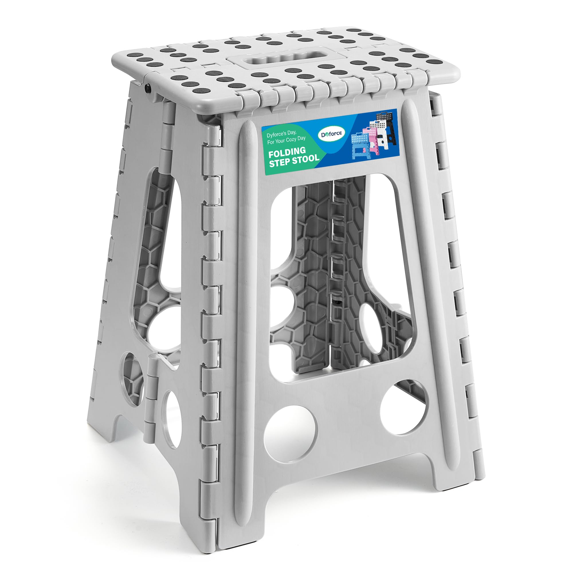 Photo 1 of Dyforce 17.5 Inch Folding Step Stool 400lbs Capacity Sturdy Plastic Foldable Step Stools for Adults Stepping Stool with Handle Easy to Carry Handle Folding Stool Ideal for Kitchen (Grey 1PC)