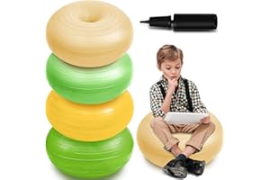 Lewtemi 4 Pcs Flexible Seating for Classroom Elementary 20 Inch Yoga Ball Chair Inflatable Donut Ball Chair with Inflator for Kids Student Sensory Balance Office Exercise