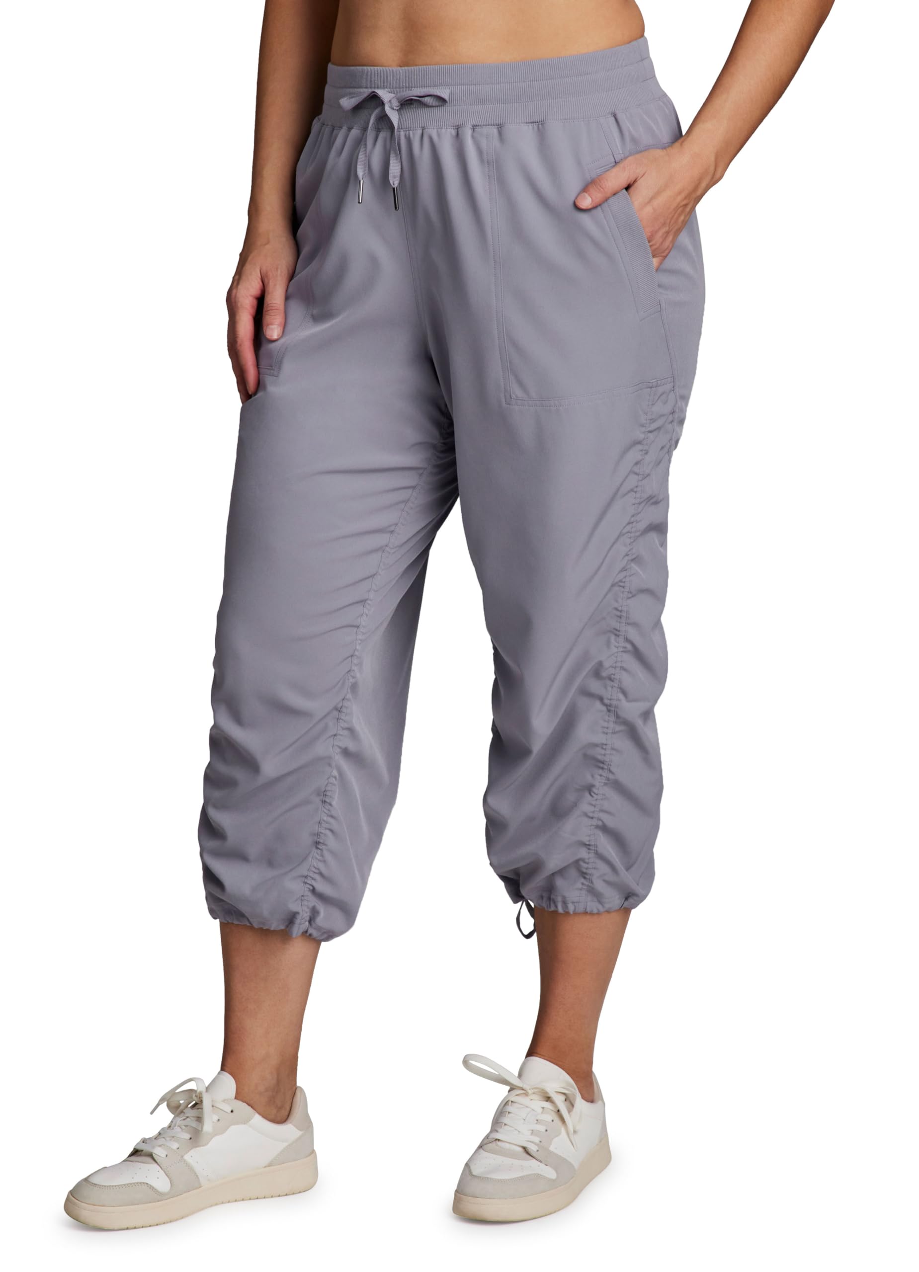 RBX Women's Plus Size Woven Lightweight Drawstring Capri Pant Dolphin Grey 3X Image