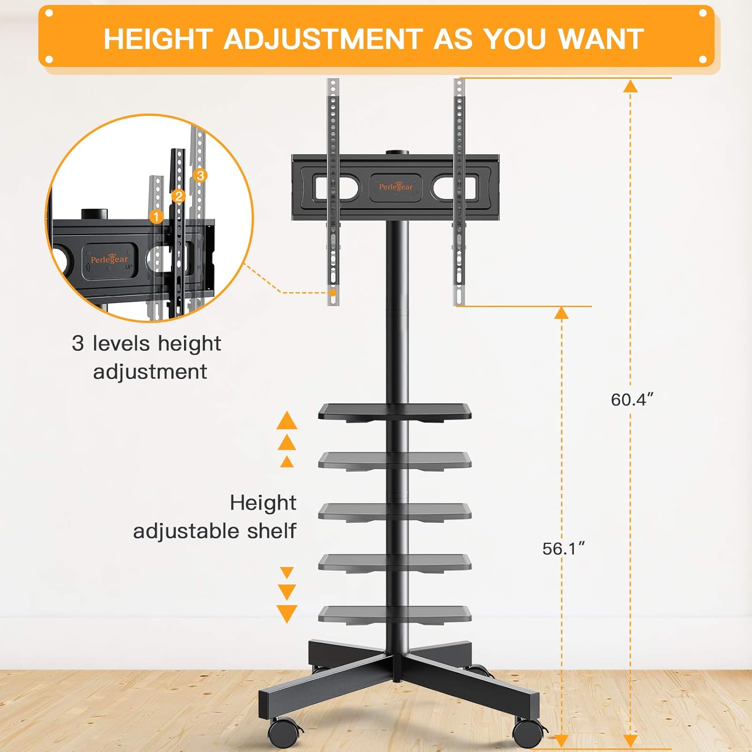 Mobile TV Cart on Wheels Fit for 23-55 Inch LED Flat Screen/Curved Outdoor TVs Tilting TV Stand with Height Adjustable Shelf Max VESA 400x400mm Rolling Floor TV Trolley Holds up to 88lbs - PGTVMC06 : Office Products
