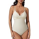 SUUKSESS Women Tummy Control One Piece Swimsuits V Neck Front Cross Bathing Suit