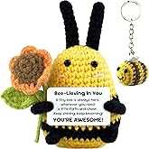 Handmade Positive Crochet Bee Set with Mini Bee Keychain & Card for Her Him, Funny Emotional Support Crochet Appreciation Gifts for Women Men Birthday Coworker Friends Teen Teacher Student Graduation