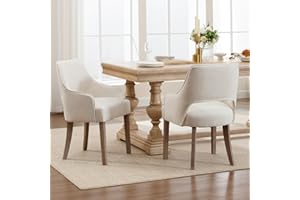 DM Furniture Farmhouse Dining Chairs Set of 2 Linen Kitchen Chairs with Arm Upholstered Accent Side Chair w/Wood Legs for Living Room/Dining Room/Bedroom/Restaurant, Cream