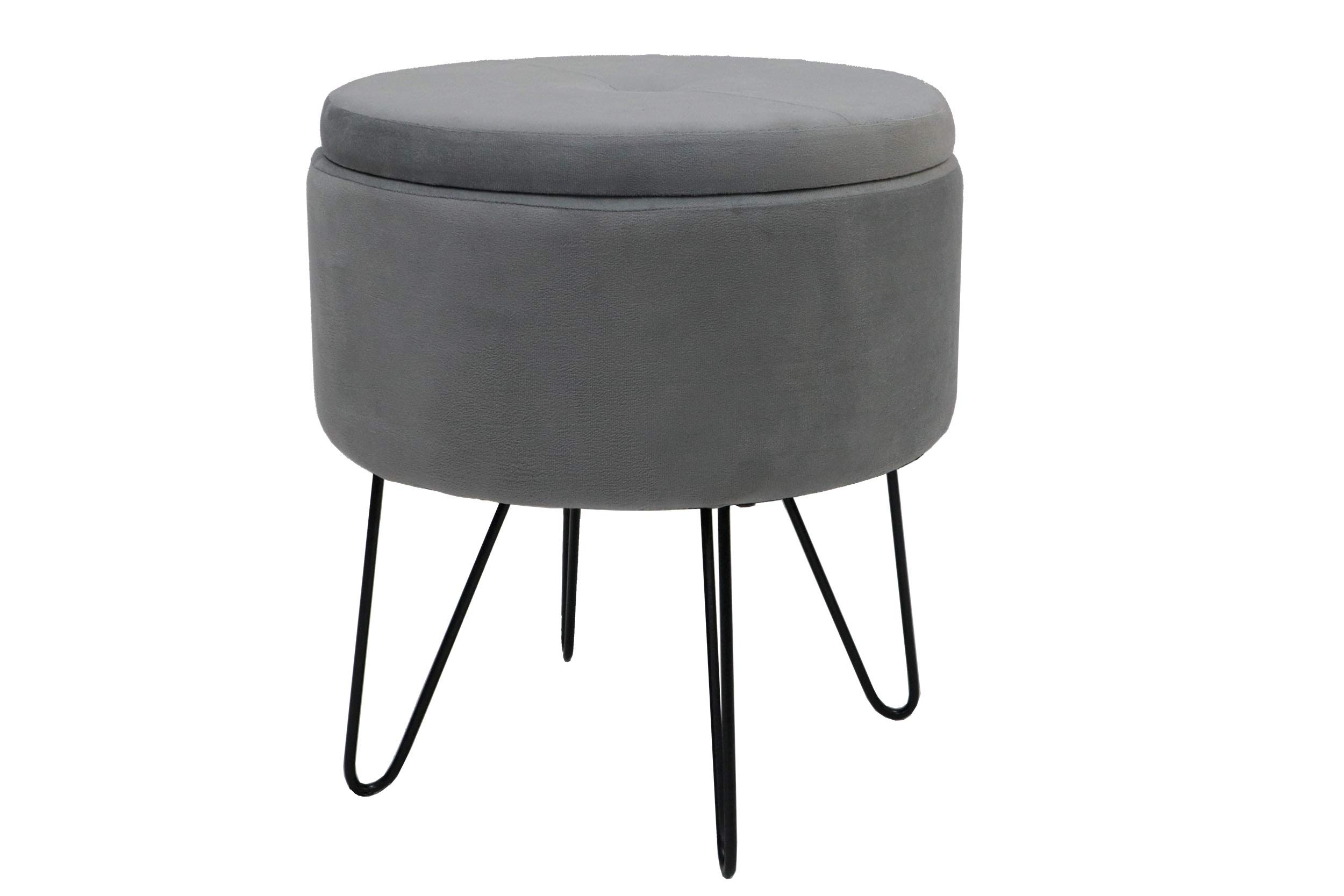 Aspect Elenore Storage Hairpin Legs/Dressing Stool (Grey/Black), 41(L) x41(W) x45.5(H) cm, OT64GY