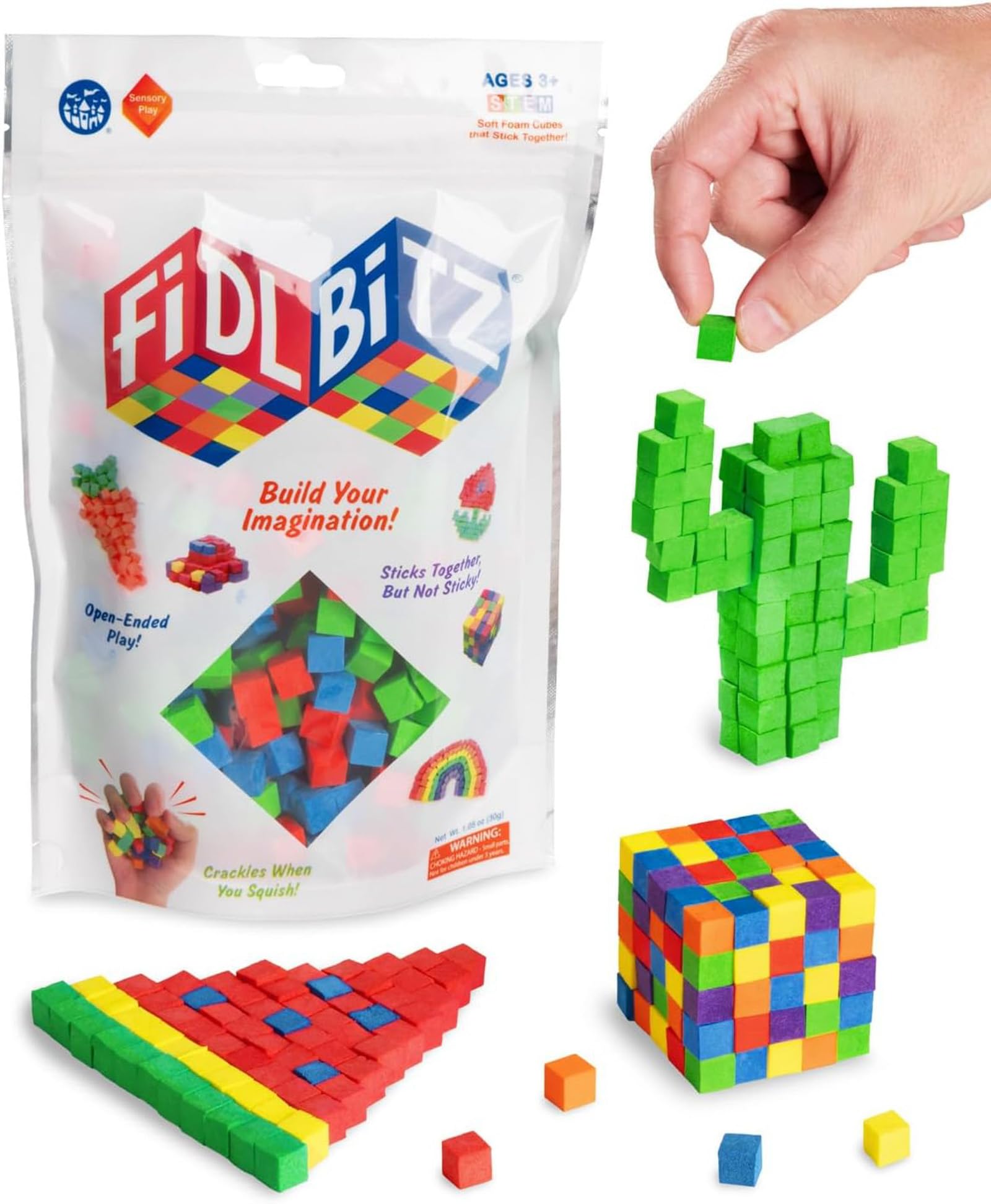 Unleash Creativity with FidlBitz Foam Building Blocks | Bag of Bitz with 3 Colours | Interact, Create and Build in 2D and 3D | Fidget and Sensory Fun for Kids | Open-Ended Play | 30g Block Set