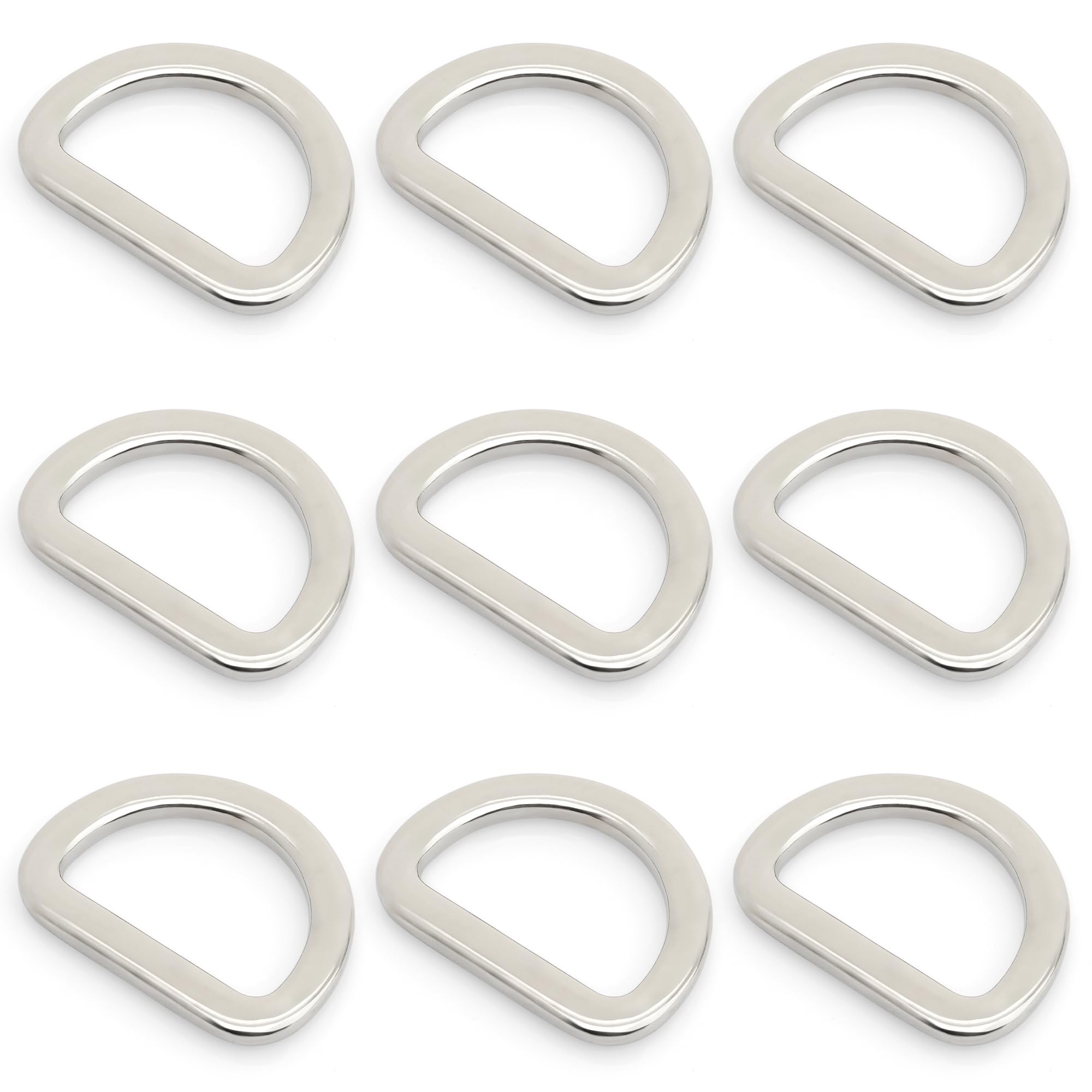 CRAFTMEMORE D Rings Purse Loop Flat Metal 5/8, 3/4, 1 Inch D-Ring Heavy Duty Findings for Bag Belt Strap Webbing Craft 10 Pack PTDF (3/4 Inch, Silver)