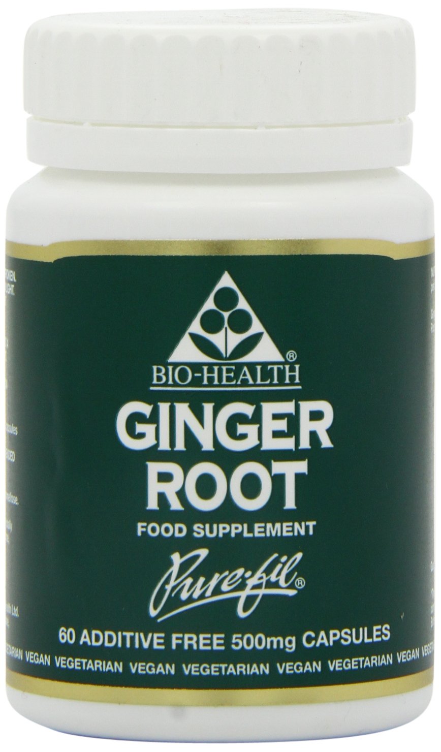 Bio-Health Ginger Root Herbal Food Supplement for Better Digestion and General Health, Relief for Nausea and Sickness, Suitable for Vegan and Vegetarians, Additive Free, 60 Capsules