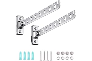 ASHOP Laundry Hangers Wall Mount Clothes Hanger Rack Laundry Room Clothes Hanger Wall Mounted Clothes Rack Stainless Steel Clothes Hooks with Swing Arm Laundry Hanger Dryer Rack 2 Pack