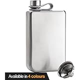 8oz Hip Flask & Funnel Set Stainless Steel Pocket Container for Drinking Liquor e.g. Whiskey, Rum, Scotch, Vodka | Rust & Leak Proof Discreet Alcohol Canteen, can be Engraved