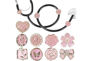 LuneClat Pink Flowers Elegant Stethoscope Charms for Nurse - 9Pcs Pediatric Stethoscopes Decor Personalized Accessories, Gift for Doctor & Veterinarian, Medical Worker Nursing Graduation