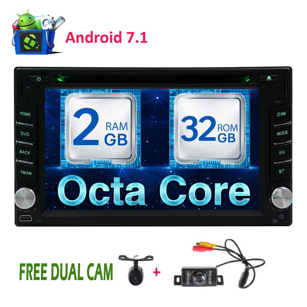 Free Dual Camera as Gifts! 6.2 inch Android 7.1 OS Car Stereo with Car DVD CD Player Double Din Head Unit support Radio GPS Bluetooth wifi Mirrorlink 64GB USB SD optional OBD2/Subwoofer/DAB/DAB+/3G/4G
