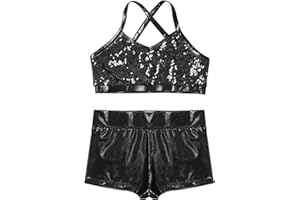 MSemis Girls' Kids 2-Piece Active Set Dance Sport Outfits Racer Back Top and Booty Short Gymnastics Dancing Clothes