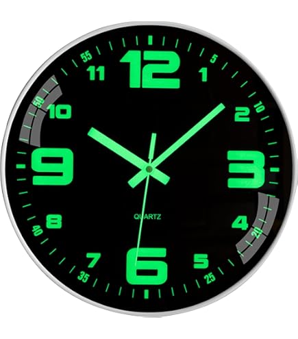 Horloge Murale Atomique 30 Cm (12'') – Cadran Phosphorescent – Mise à L'heure Auto – Plastique Noir
