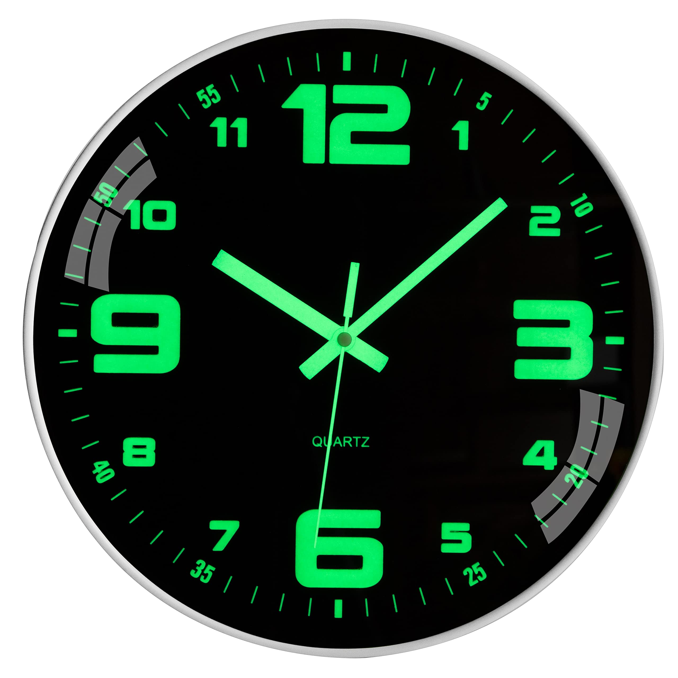 Wall Clock - 12 inch Large Wall Clocks Glow In the Dark Silent Night Lights Luminous Modern Small Vintage Black Retro White Outdoor Clock for Kitchen Bedrooms Bathroom Living Room Garden Kids
