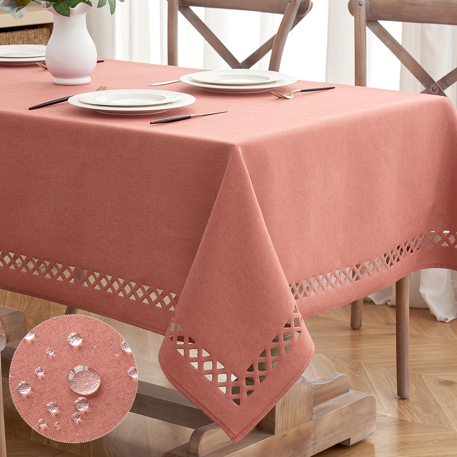 MIULEE Pink Polyester Linen Rectangle Tablecloth