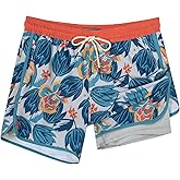 SURF CUZ Mens Swim Trunks with Compression Liner 5" Swimming Trunks 5 Inch Retro Swim Shorts with Zipper Pockets