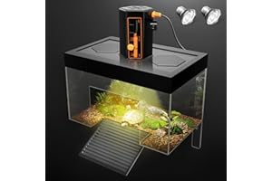 Clioran Turtle Basking Platform with Light,11.8*7.8*7.8inch Land Elevated Topper Decor,Red Eared Slider Hanging Habitat Enclosure Cage,Cuckold Tank with Lid,House for Semi Aquatic Baby Terrapin Large