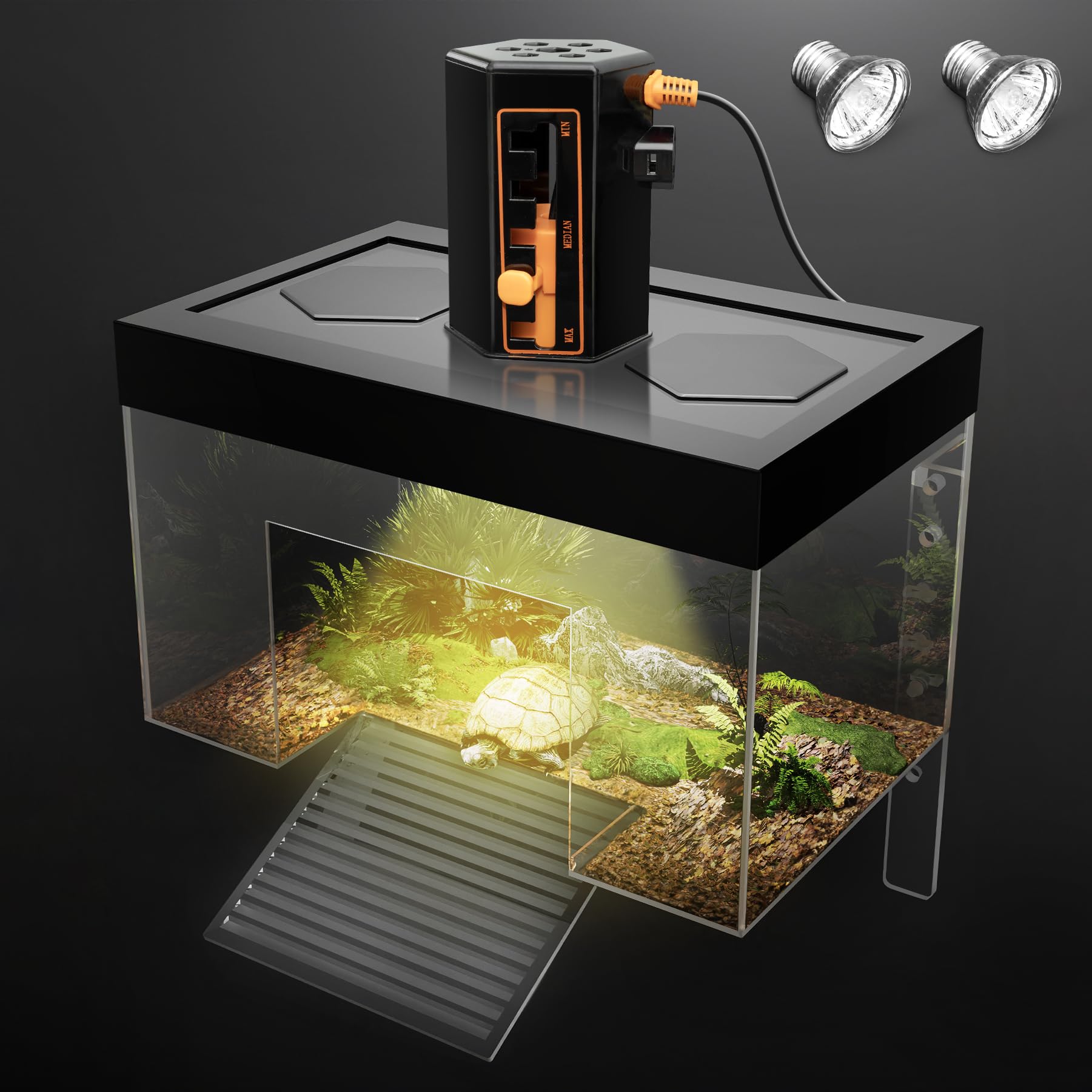 Photo 1 of Clioran Turtle Basking Platform with Light,11.8*7.8*7.8inch Large Land Elevated Topper Decor,Red Eared Slider Hanging Habitat Enclosure Cage,Cuckold Tank with Lid,House for Semi Aquatic Baby Terrapin
