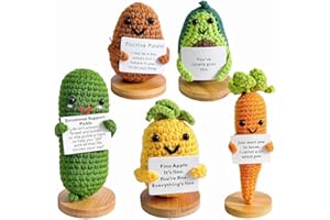 ROVYFOTA 5PCS Positive Potato Pickle Pineapple Carrot Avocado, Emotional Support Vegetables Fruits With Stand Cute Positive Crochet Funny Gift For Friends&Family (Potato+Pickle+Pineapple+Carrot+Avocado)